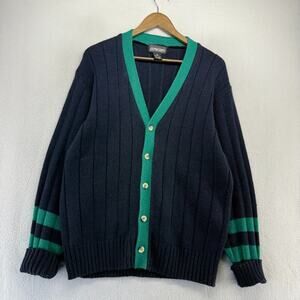 Vintage Expressions Cardigan Sweater men's Large Blue Knit Preppy Tennis Cricket